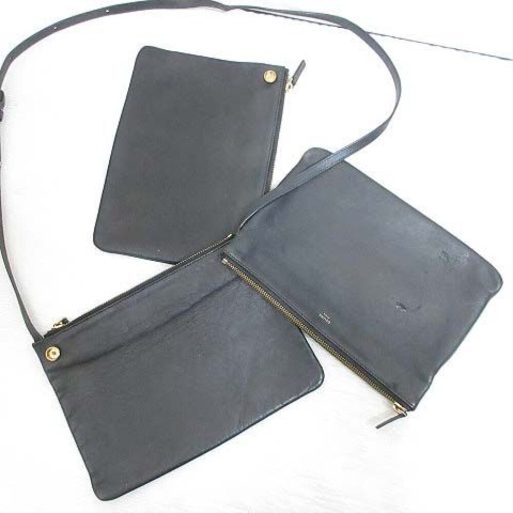 Celine Trio Large Shoulder Bag Leather Crossbody Black Storage with Bag Aa - Picture 2 of 9